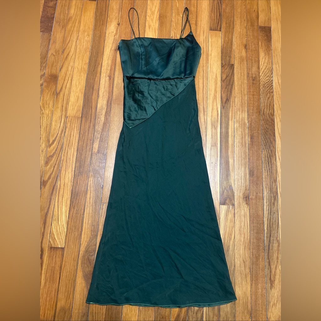 Nwt $475 Rare Topshop Unique Runway Green Silk Spaghetti Strap Long Slip Dress 2
